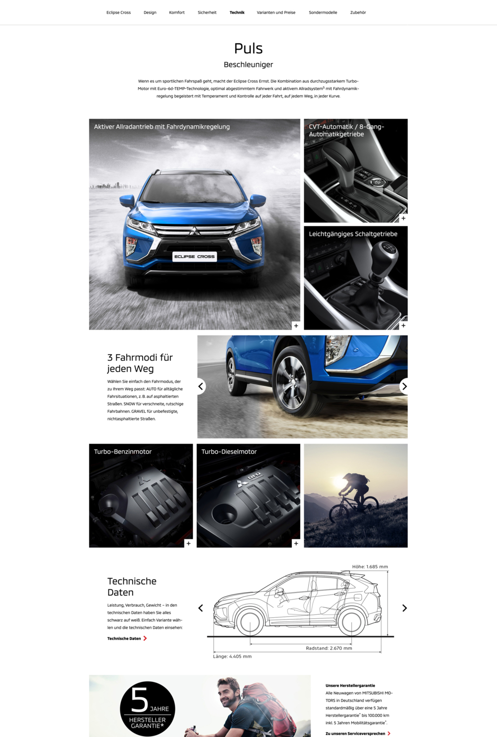 MITSUBISHI Redesign: Modellseiten