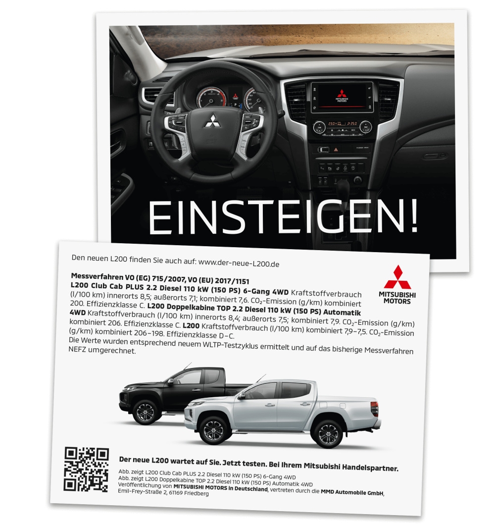 Postkarte L200 Launch-Akquise-Mailing mit Rückseite