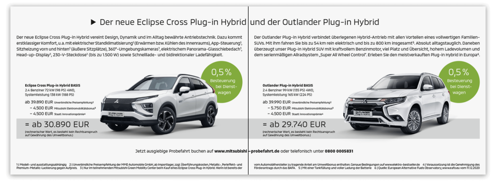Inhalt Akquise-Mailing mit KI die Mitsubishi Plug-In Hybride