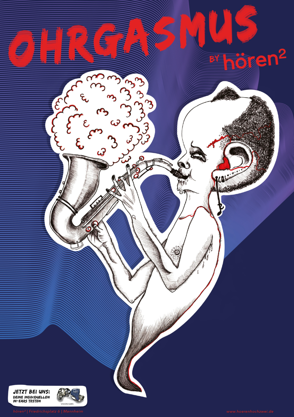 VOON Werbeagentur Plakat Hören Hoch 2 In-Ear-Soundsysteme für Saxophonisten
