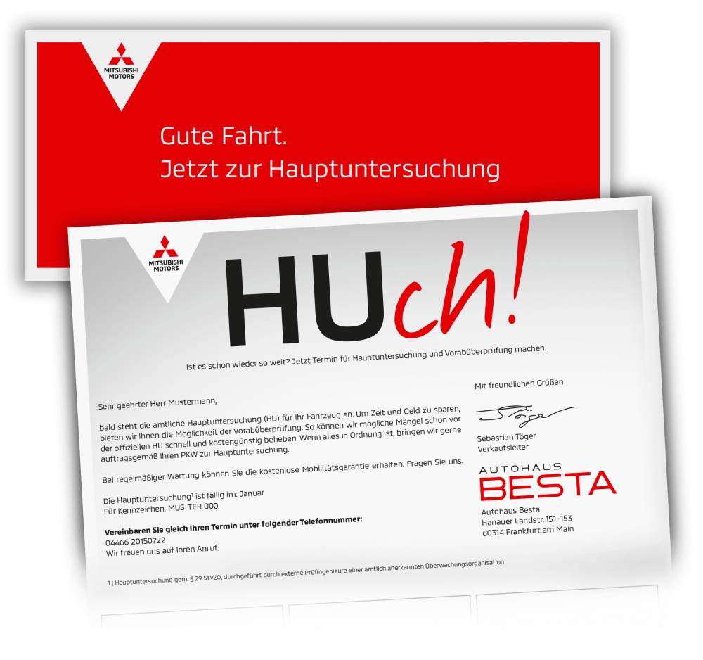 Mailing: Erinnerung für einen Termin für Hauptuntersuchung