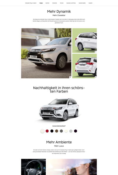 MITSUBISHI Redesign: Modellseiten
