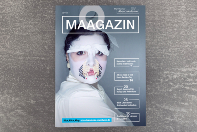 VOON Cover für das neue Abendakademie Magazin. Es wird der wichtigsten Tageszeitung der Rhein-Neckar-Region beige-legt, dem Mannheimer Morgen.